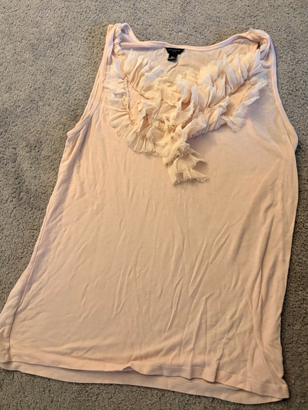 Ann Taylor Lightweight Ruffle Front Top in Pale Blush